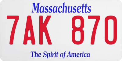 MA license plate 7AK870