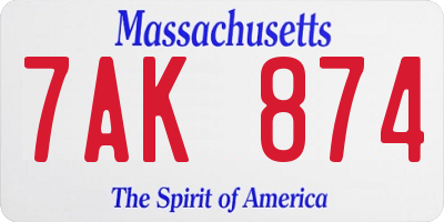 MA license plate 7AK874