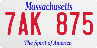 MA license plate 7AK875