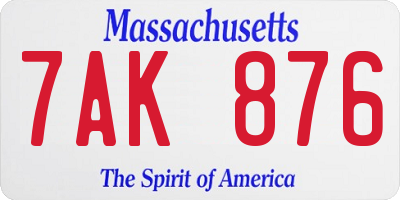 MA license plate 7AK876