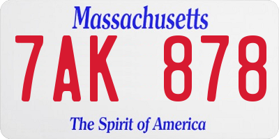 MA license plate 7AK878