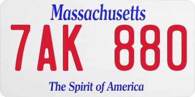 MA license plate 7AK880