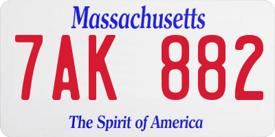 MA license plate 7AK882