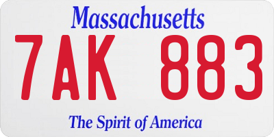 MA license plate 7AK883