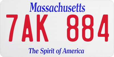 MA license plate 7AK884