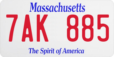 MA license plate 7AK885