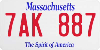 MA license plate 7AK887