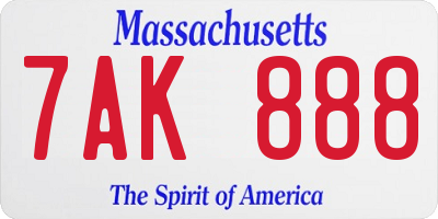 MA license plate 7AK888