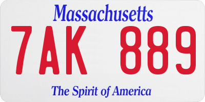 MA license plate 7AK889