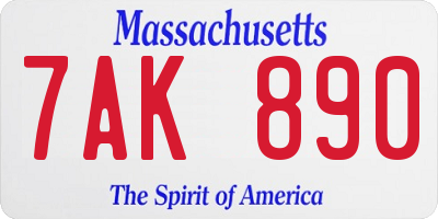 MA license plate 7AK890