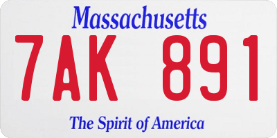 MA license plate 7AK891