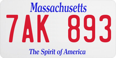 MA license plate 7AK893
