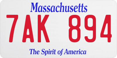 MA license plate 7AK894