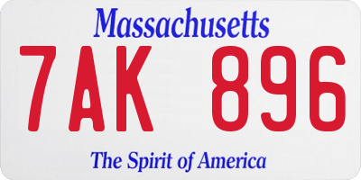 MA license plate 7AK896
