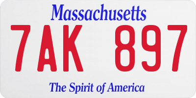 MA license plate 7AK897