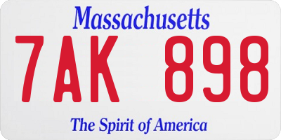 MA license plate 7AK898