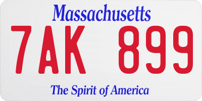 MA license plate 7AK899