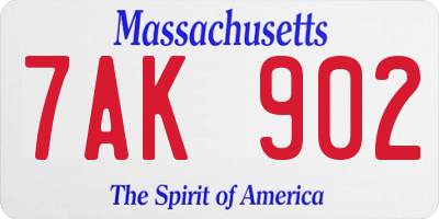 MA license plate 7AK902