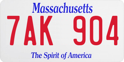 MA license plate 7AK904