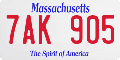 MA license plate 7AK905