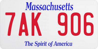 MA license plate 7AK906