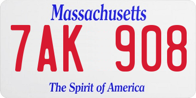 MA license plate 7AK908