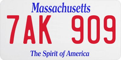 MA license plate 7AK909