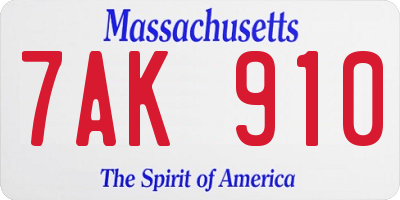 MA license plate 7AK910