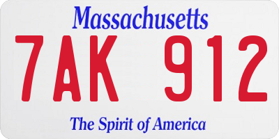 MA license plate 7AK912