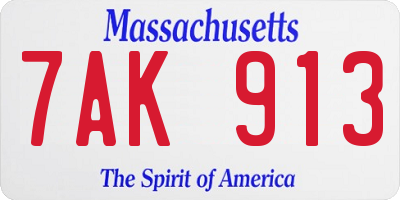 MA license plate 7AK913