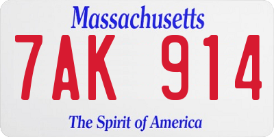 MA license plate 7AK914