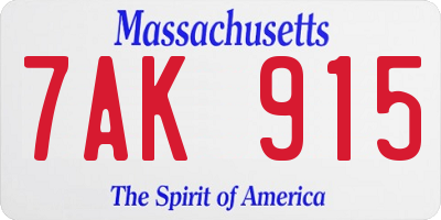 MA license plate 7AK915