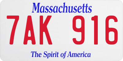 MA license plate 7AK916