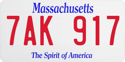 MA license plate 7AK917