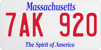 MA license plate 7AK920