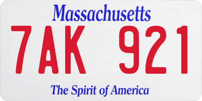 MA license plate 7AK921
