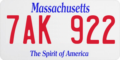 MA license plate 7AK922