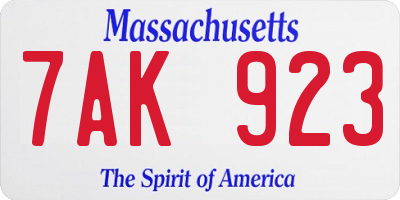 MA license plate 7AK923