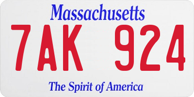 MA license plate 7AK924