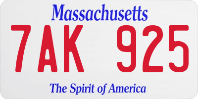MA license plate 7AK925