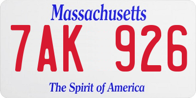 MA license plate 7AK926