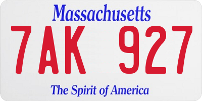 MA license plate 7AK927