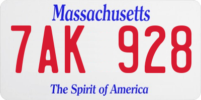 MA license plate 7AK928