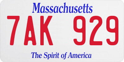 MA license plate 7AK929