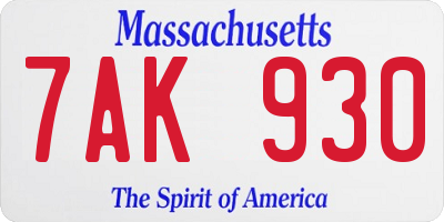 MA license plate 7AK930
