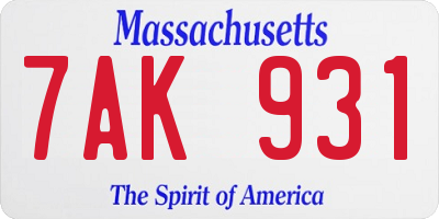 MA license plate 7AK931