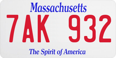 MA license plate 7AK932