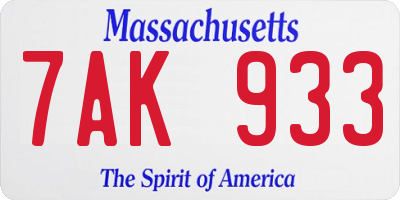 MA license plate 7AK933