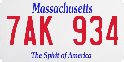 MA license plate 7AK934