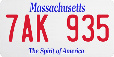 MA license plate 7AK935